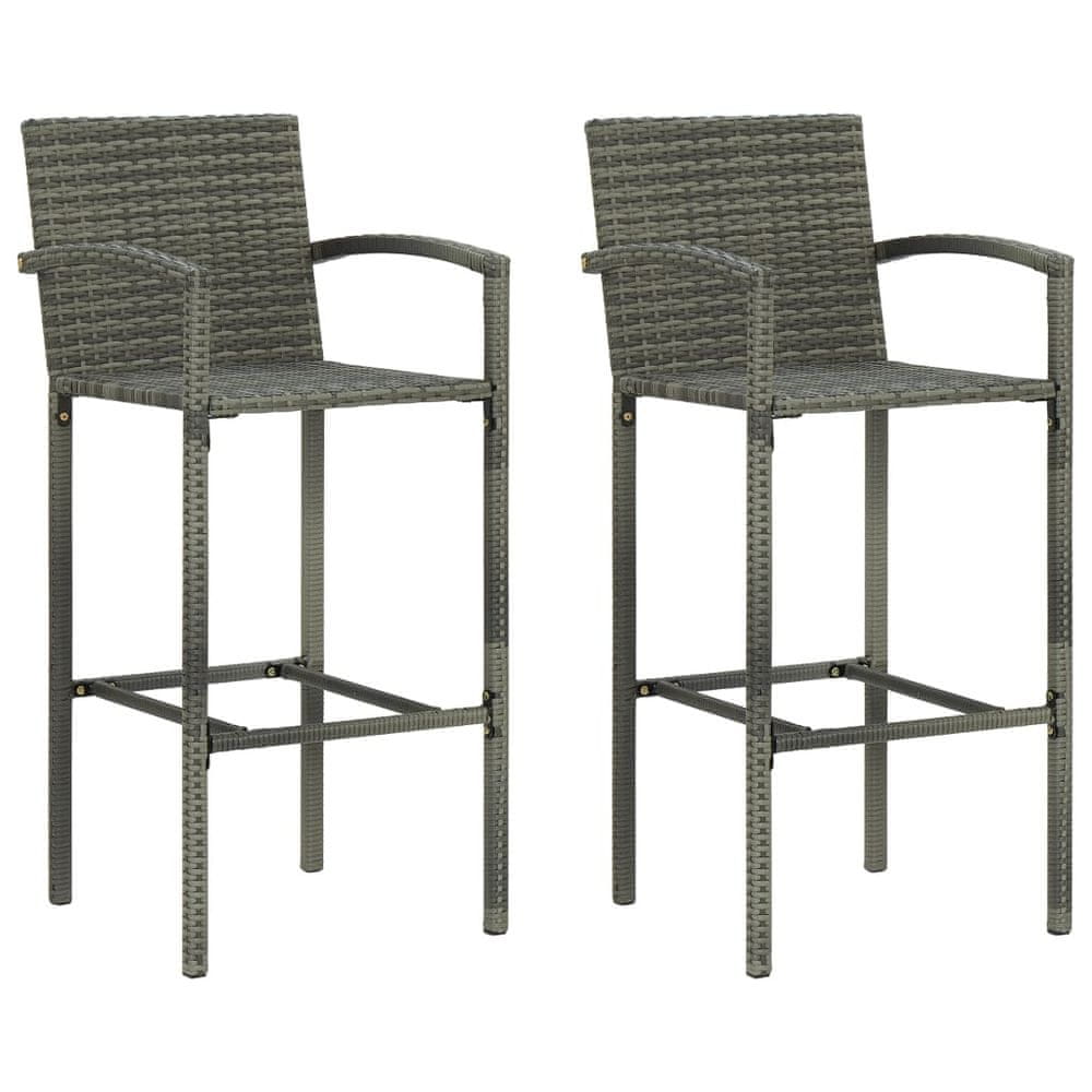 Vidaxl Barové stoličky 2 ks, sivé, polyratan